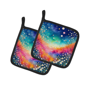 Colorful Flowers Pair of Pot Holders (Design: Gypsophila 1962, size: 7.5HX7.5W)
