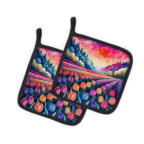 Colorful Flowers Pair of Pot Holders (Design: Hyacinths 1963, size: 7.5HX7.5W)