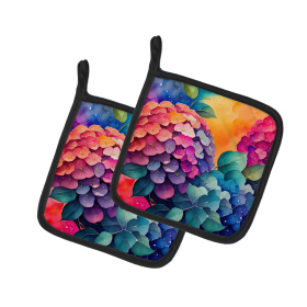 Colorful Flowers Pair of Pot Holders (Design: Hydrangeas 1964, size: 7.5HX7.5W)