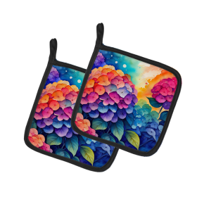 Colorful Flowers Pair of Pot Holders (Design: Hydrangeas 1965, size: 7.5HX7.5W)