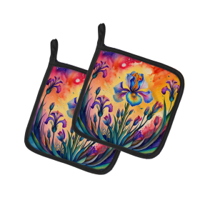 Colorful Flowers Pair of Pot Holders (Design: Iris 1967, size: 7.5HX7.5W)
