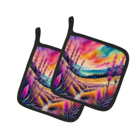 Colorful Flowers Pair of Pot Holders (Design: Liatris 1969, size: 7.5HX7.5W)