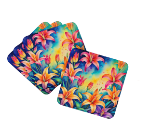 Colorful Flowers Foam Coasters (Design: Lilies 1970, size: 3.5)
