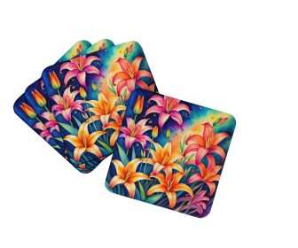 Colorful Flowers Foam Coasters (Design: Lilies 1971, size: 3.5)