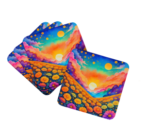 Colorful Flowers Foam Coasters (Design: Marigolds 1975, size: 3.5)