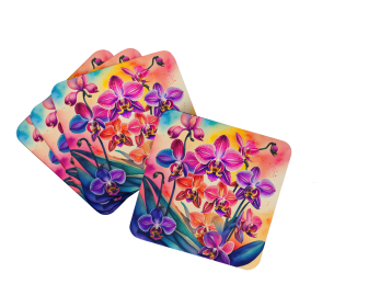 Colorful Flowers Foam Coasters (Design: Orchids 1977, size: 3.5)