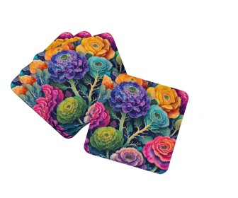 Colorful Flowers Foam Coasters (Design: Ornamental Kale 1978, size: 3.5)