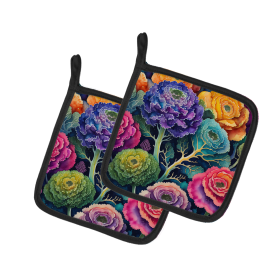 Colorful Flowers Pair of Pot Holders (Design: Ornamental Kale 1978, size: 7.5HX7.5W)