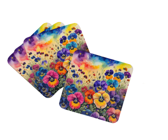 Colorful Flowers Foam Coasters (Design: Pansies 1979, size: 3.5)