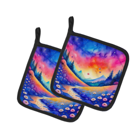 Colorful Flowers Pair of Pot Holders (Design: Periwinkles 1983, size: 7.5HX7.5W)