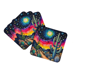 Colorful Flowers Foam Coasters (Design: Queen of the Night Cactus 1986, size: 3.5)