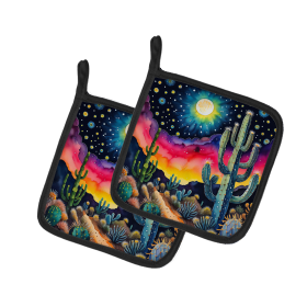 Colorful Flowers Pair of Pot Holders (Design: Queen of the Night Cactus 1986, size: 7.5HX7.5W)