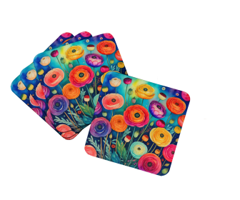 Colorful Flowers Foam Coasters (Design: Ranunculus 1987, size: 3.5)