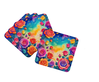 Colorful Flowers Foam Coasters (Design: Roses 1988, size: 3.5)
