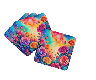 Colorful Flowers Foam Coasters (Design: Roses 1989, size: 3.5)