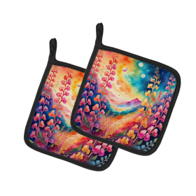 Colorful Flowers Pair of Pot Holders (Design: Snapdragon 1991, size: 7.5HX7.5W)