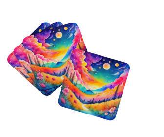 Colorful Flowers Foam Coasters (Design: Stock, or gillyflower 1992, size: 3.5)