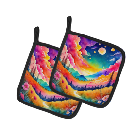 Colorful Flowers Pair of Pot Holders (Design: Stock, or gillyflower 1992, size: 7.5HX7.5W)