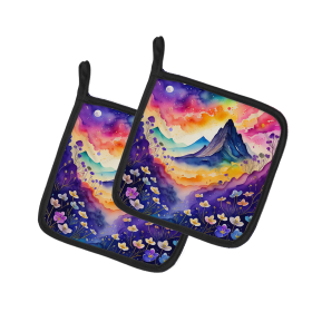 Colorful Flowers Pair of Pot Holders (Design: Violets 1997, size: 7.5HX7.5W)