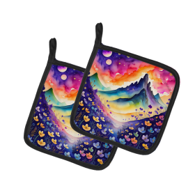 Colorful Flowers Pair of Pot Holders (Design: Violets 1998, size: 7.5HX7.5W)