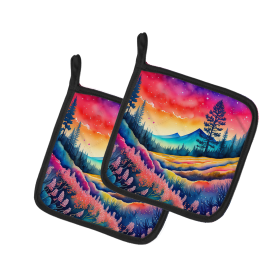 Colorful Flowers Pair of Pot Holders (Design: Yarrow 1999, size: 7.5HX7.5W)