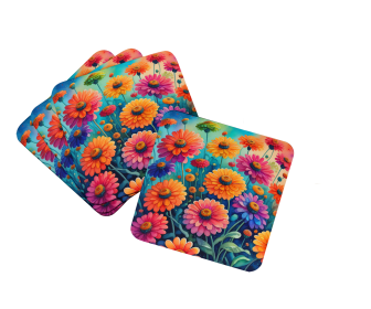 Colorful Flowers Foam Coasters (Design: Zinnias 2000, size: 3.5)