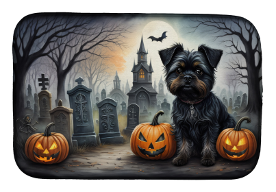Spooky Halloween Dish Drying Mat (Dog Breed: Affenpinscher 2001, size: 14  x 21")