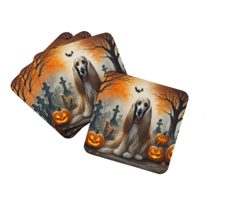 Spooky Halloween Foam Coasters (Dog Breed: Afghan Hound 2003, size: 3.5)