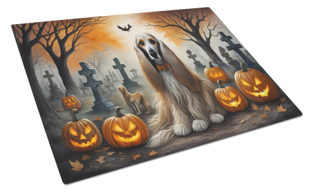 Spooky Halloween Glass Cutting Board (Dog Breed: Afghan Hound 2003, size: large)