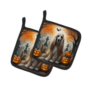 Spooky Halloween Pair of Pot Holders (Design: Afghan Hound 2003, size: 7.5HX7.5W)