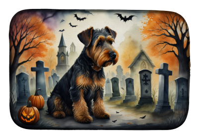 Spooky Halloween Dish Drying Mat (Dog Breed: Airedale Terrier 2004, size: 14  x 21")