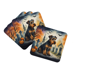 Spooky Halloween Foam Coasters (Dog Breed: Airedale Terrier 2004, size: 3.5)