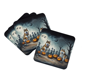 Spooky Halloween Foam Coasters (Dog Breed: Akita 2005, size: 3.5)