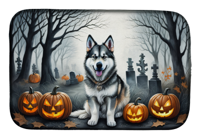 Spooky Halloween Dish Drying Mat (Dog Breed: Alaskan Malamute 2007, size: 14  x 21")