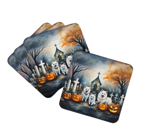 Spooky Halloween Foam Coasters (Dog Breed: American Eskimo 2008, size: 3.5)