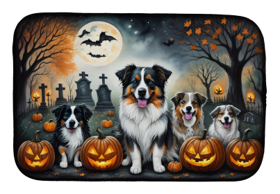 Spooky Halloween Dish Drying Mat (Dog Breed: Australian Shepherd 2009, size: 14  x 21")