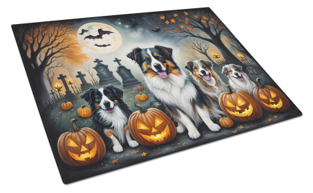 Spooky Halloween Glass Cutting Board (Dog Breed: Australian Shepherd 2009, size: large)