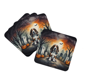 Spooky Halloween Foam Coasters (Dog Breed: Basset Hound 2010, size: 3.5)