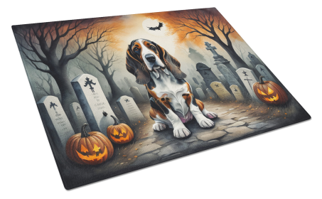 Spooky Halloween Glass Cutting Board (Dog Breed: Basset Hound 2010, size: large)