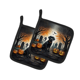 Spooky Halloween Pair of Pot Holders (Design: Labrador Retriever  2015, size: 7.5HX7.5W)