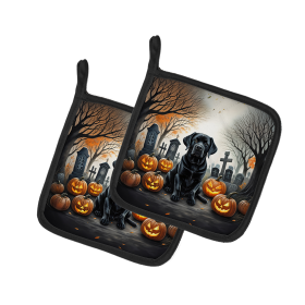 Spooky Halloween Pair of Pot Holders (Design: Labrador Retriever  2016, size: 7.5HX7.5W)