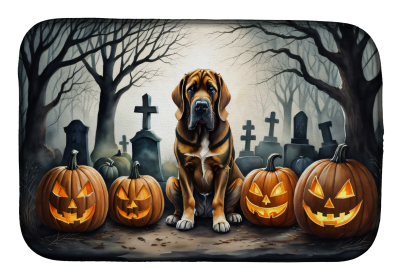 Spooky Halloween Dish Drying Mat (Dog Breed: Bloodhound  2017, size: 14  x 21")