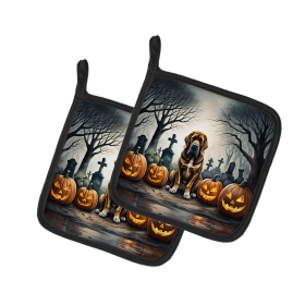 Spooky Halloween Pair of Pot Holders (Design: Bloodhound  2017, size: 7.5HX7.5W)