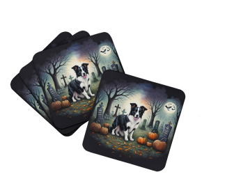 Spooky Halloween Foam Coasters (Dog Breed: Border Collie  2018, size: 3.5)