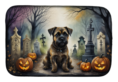 Spooky Halloween Dish Drying Mat (Dog Breed: Border Terrier  2019, size: 14  x 21")