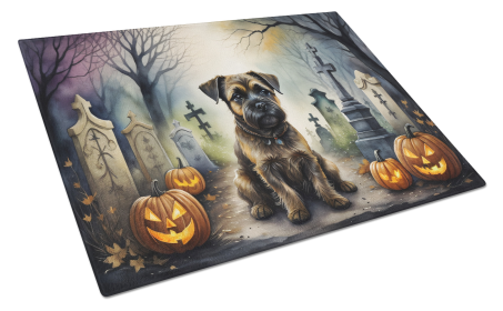 Spooky Halloween Glass Cutting Board (Dog Breed: Border Terrier  2019, size: large)