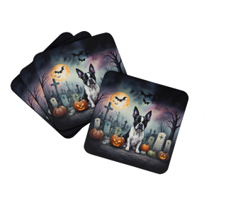 Spooky Halloween Foam Coasters (Dog Breed: Boston Terrier  2020, size: 3.5)