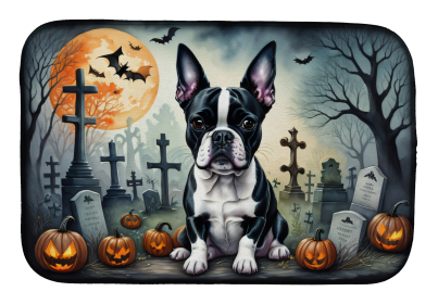 Spooky Halloween Dish Drying Mat (Dog Breed: Boston Terrier  2021, size: 14  x 21")