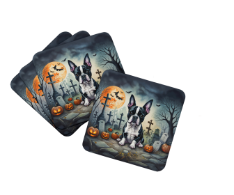 Spooky Halloween Foam Coasters (Dog Breed: Boston Terrier  2021, size: 3.5)