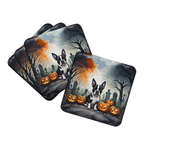 Spooky Halloween Foam Coasters (Dog Breed: Boston Terrier  2022, size: 3.5)